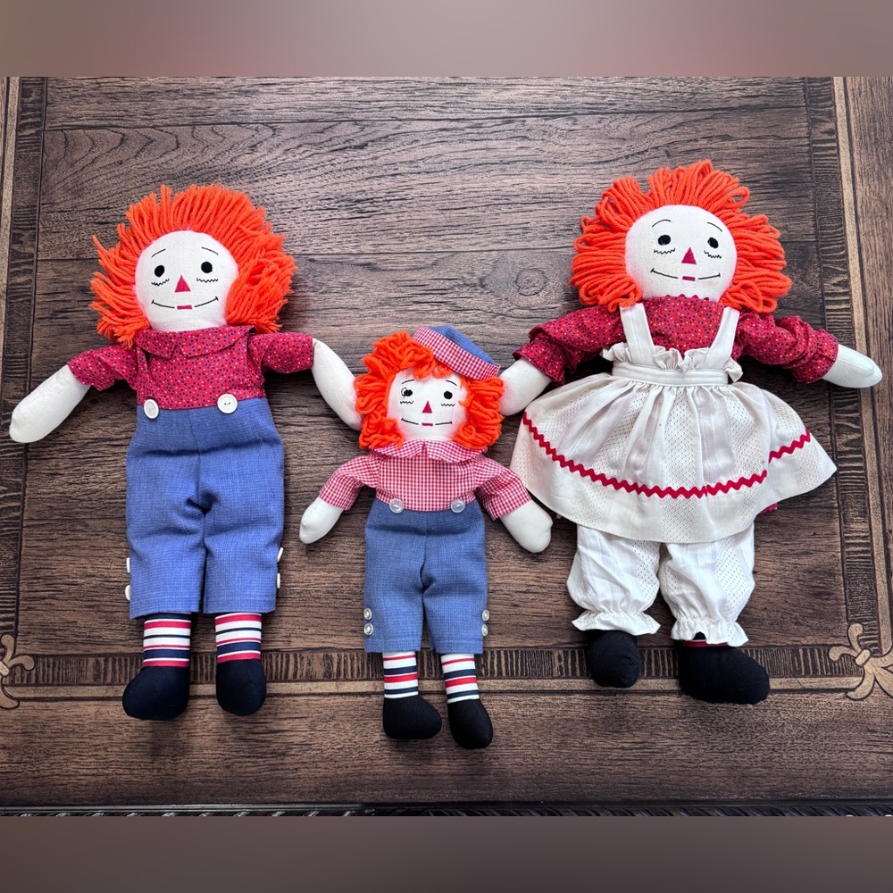 Vintage Handmade Raggedy Ann, Andy, and baby